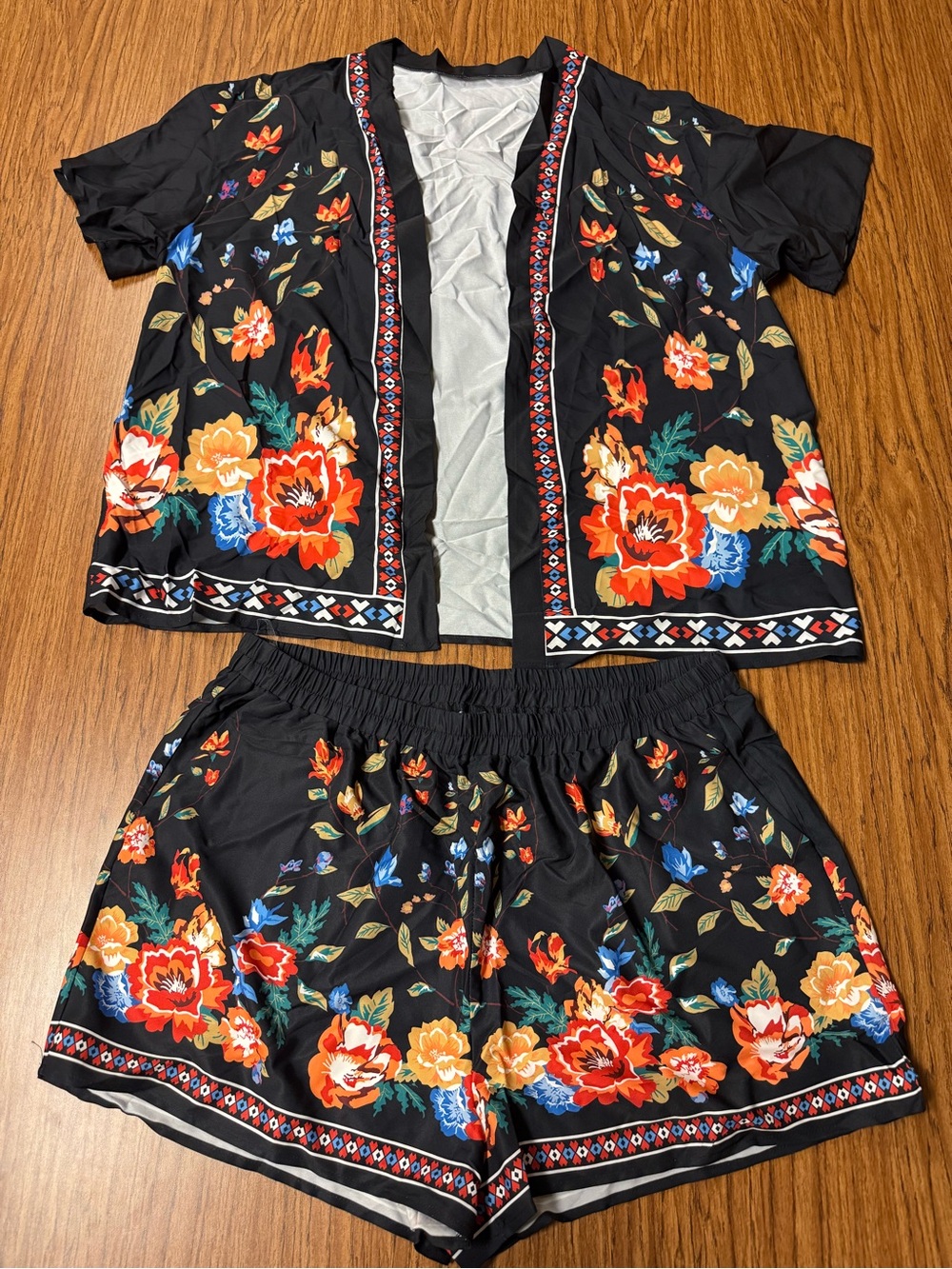 Black Floral Two-Piece Lounge Set